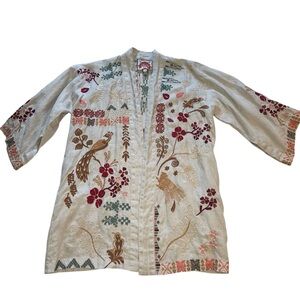 Johnny Was Los Angeles Embroidered Kimono Boho Chic Bird Peacock Size Small